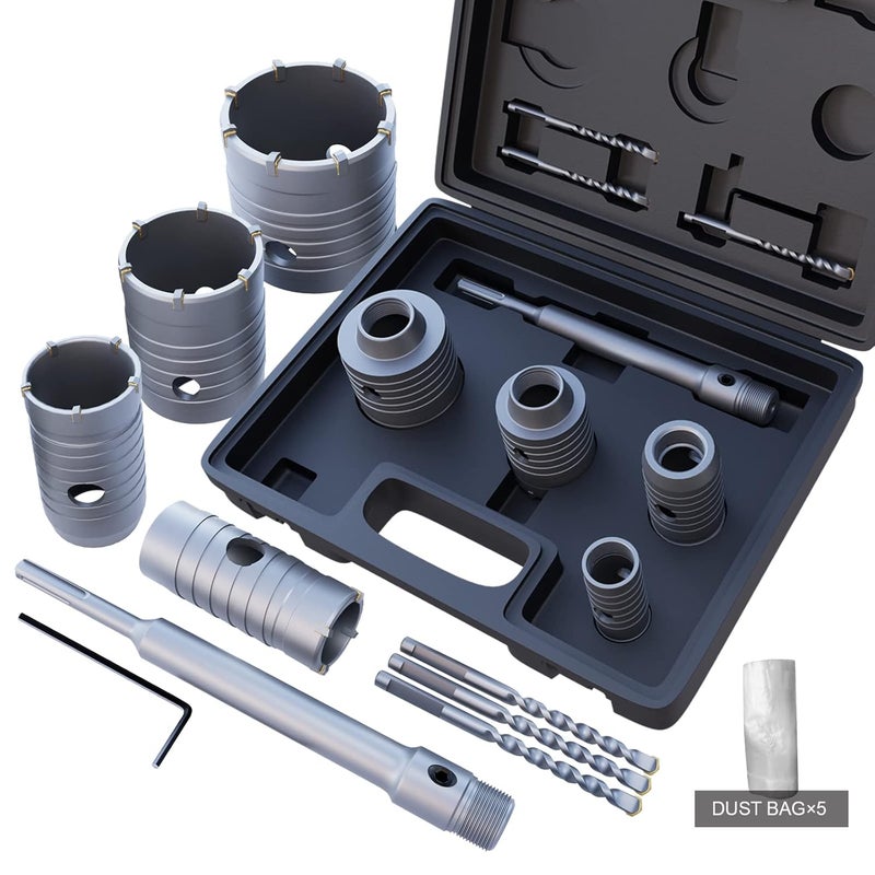 GSTK 10pcs Concrete Hole Saw Set （30mm 40mm 50mm 65mm） with SDS Plus Shank Connecting Rod and 5pcs Dust Catchers, Concrete Hole Saw Kit for Concrete|Cement|Brick Stone|Wall. - Image 1